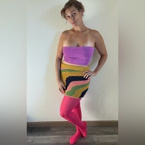 Free People Crochet Skirt Mustard Yellow Navy Green Dusty Pink